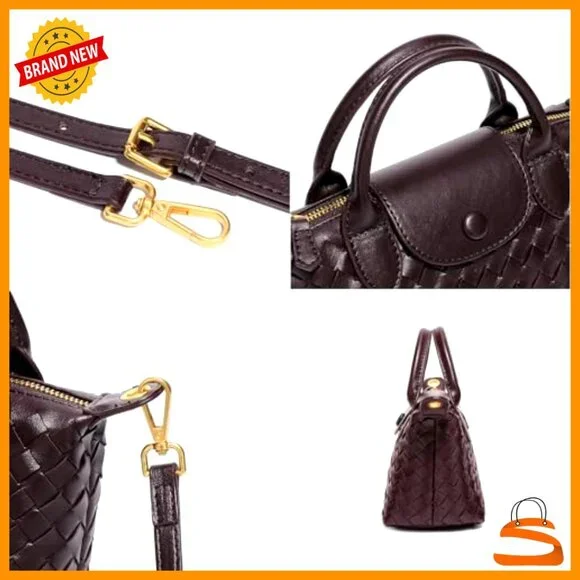 Mini Braided Faux Leather Top Handle Satchel Handbag Adjustable Strap - Picture 6 of 7